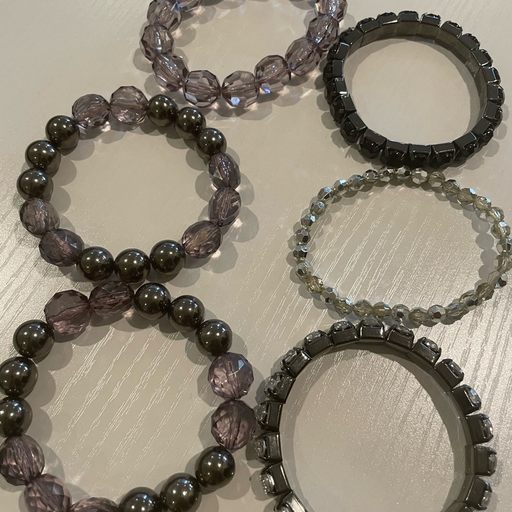 6-Piece Bracelet Stack Bundle Beaded & Rhinestone… - image 2